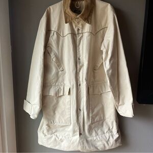 Vintage Schaefer Outfitter Duster Coat Mens M Ivory Tan Canvas Rancher Cowboy